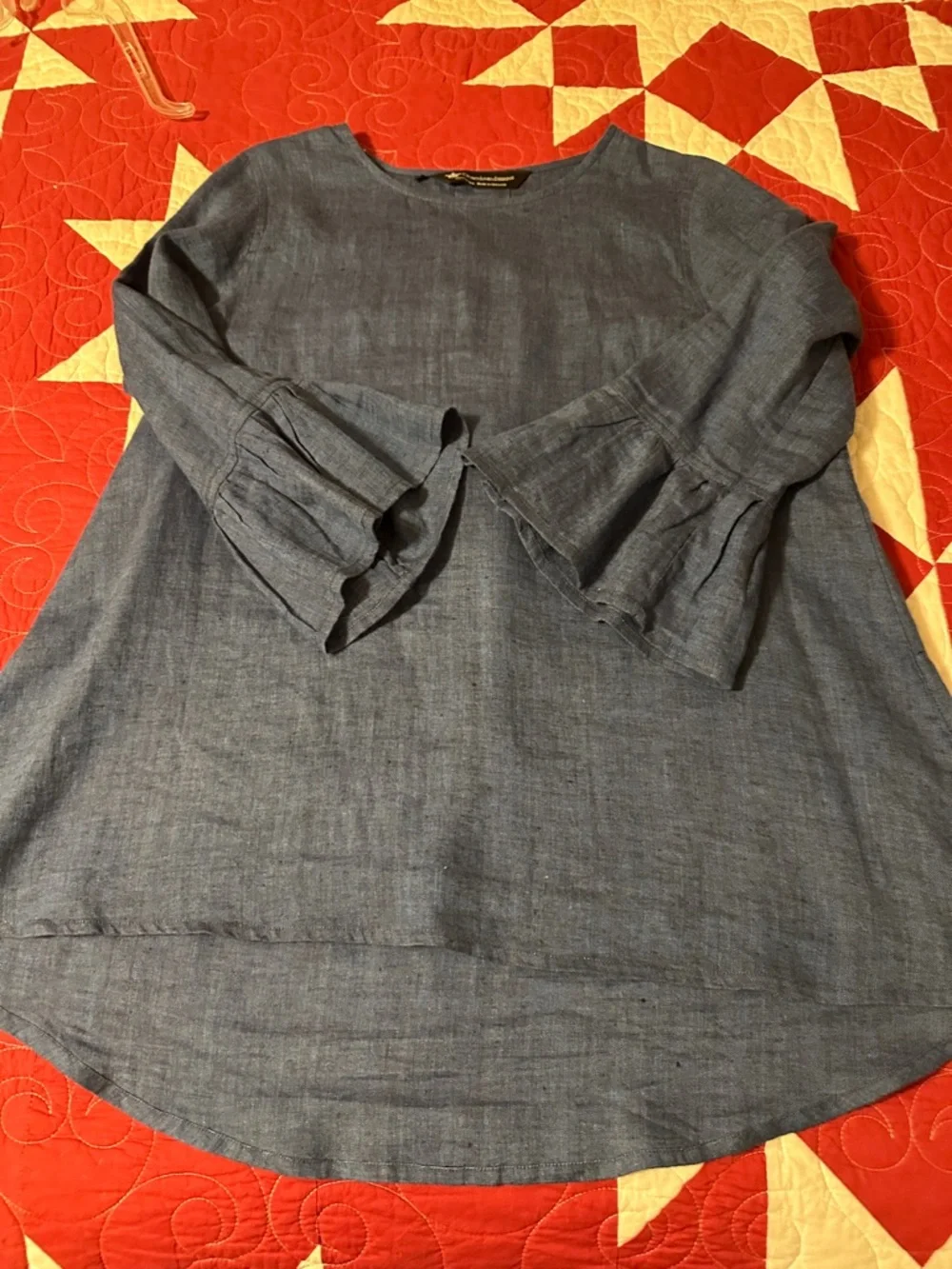 Women’s Blue Heather Bell Sleeve High-Low Top - Picture 1 of 6